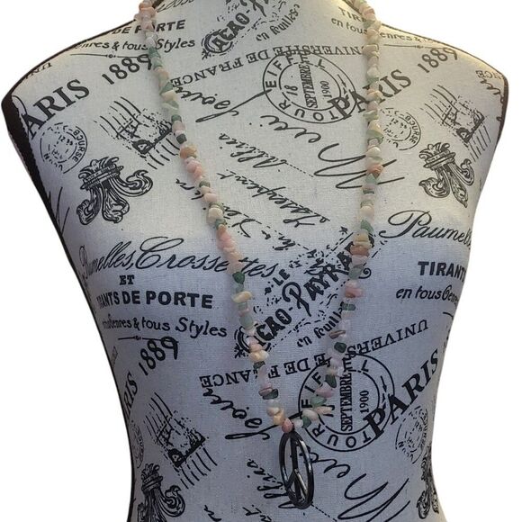 Semi-precious Multi Gemstone Chips Beaded Peace Sign Pendant Necklace - Picture 2 of 8